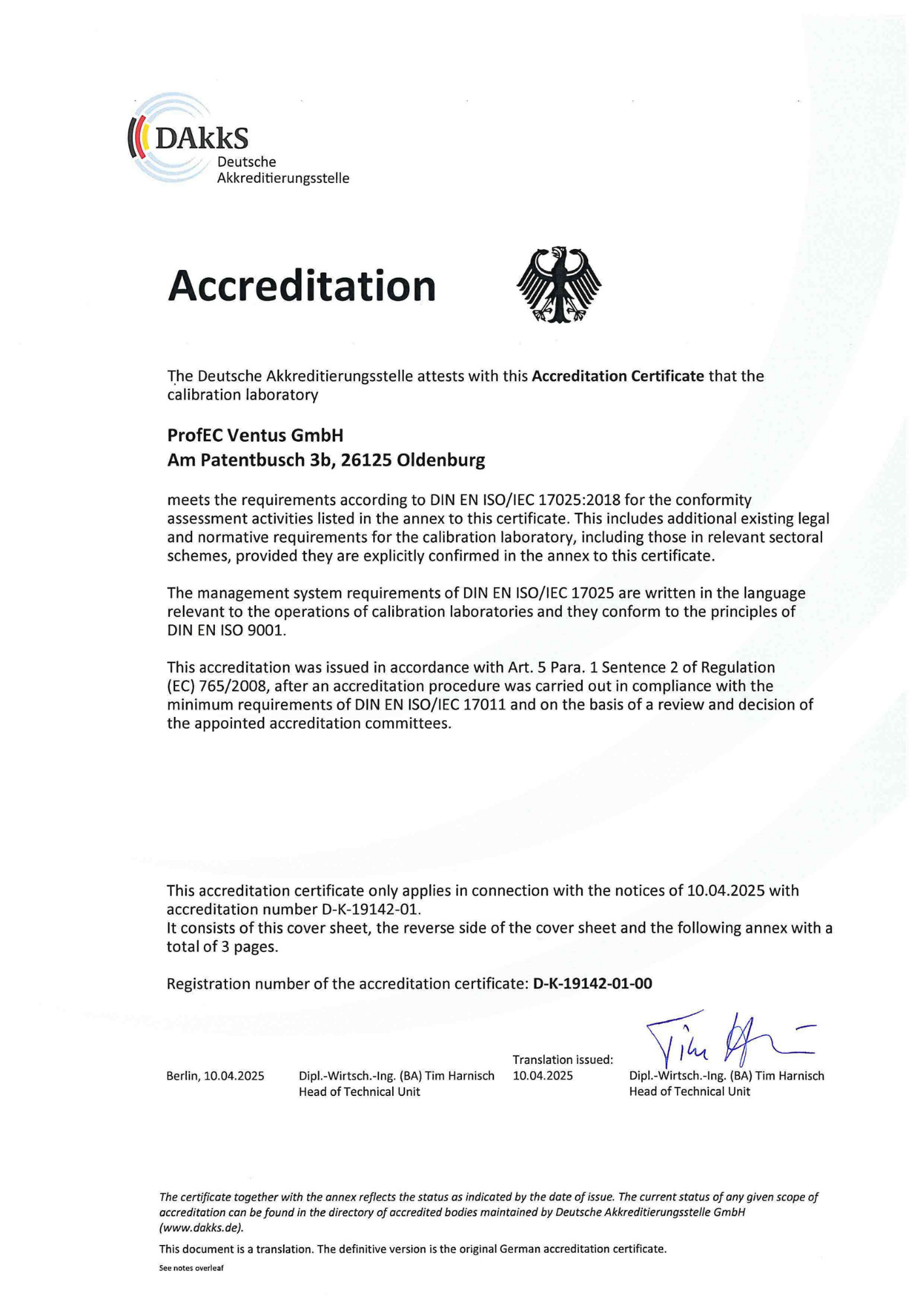 Accreditation Certificate as Calibration Laboratory Page1
